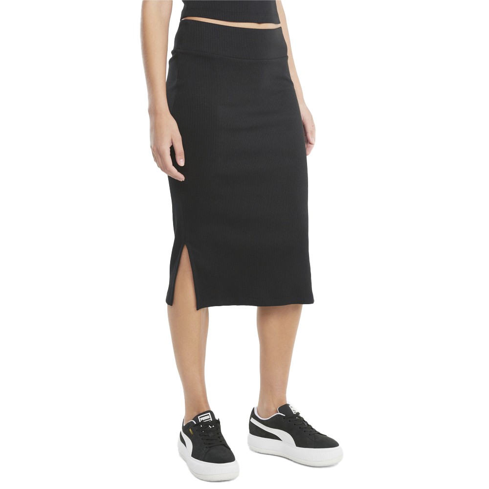 PUMA Classics Ribbed Midi Skirt for Women in Black - Casual Style 531618-01