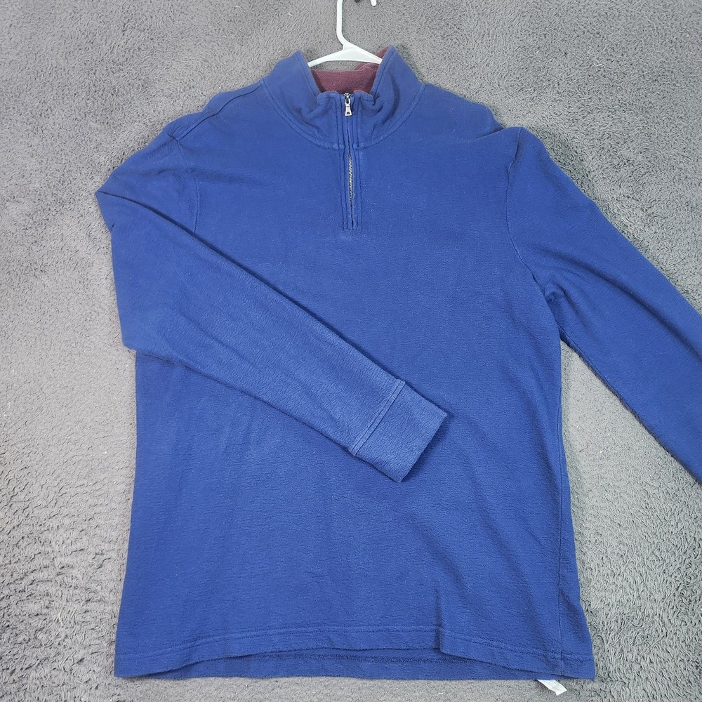 St Johns Bay Sweater Mens XL Blue Waffle Knit Quarter Zip Mock Neck Pullover