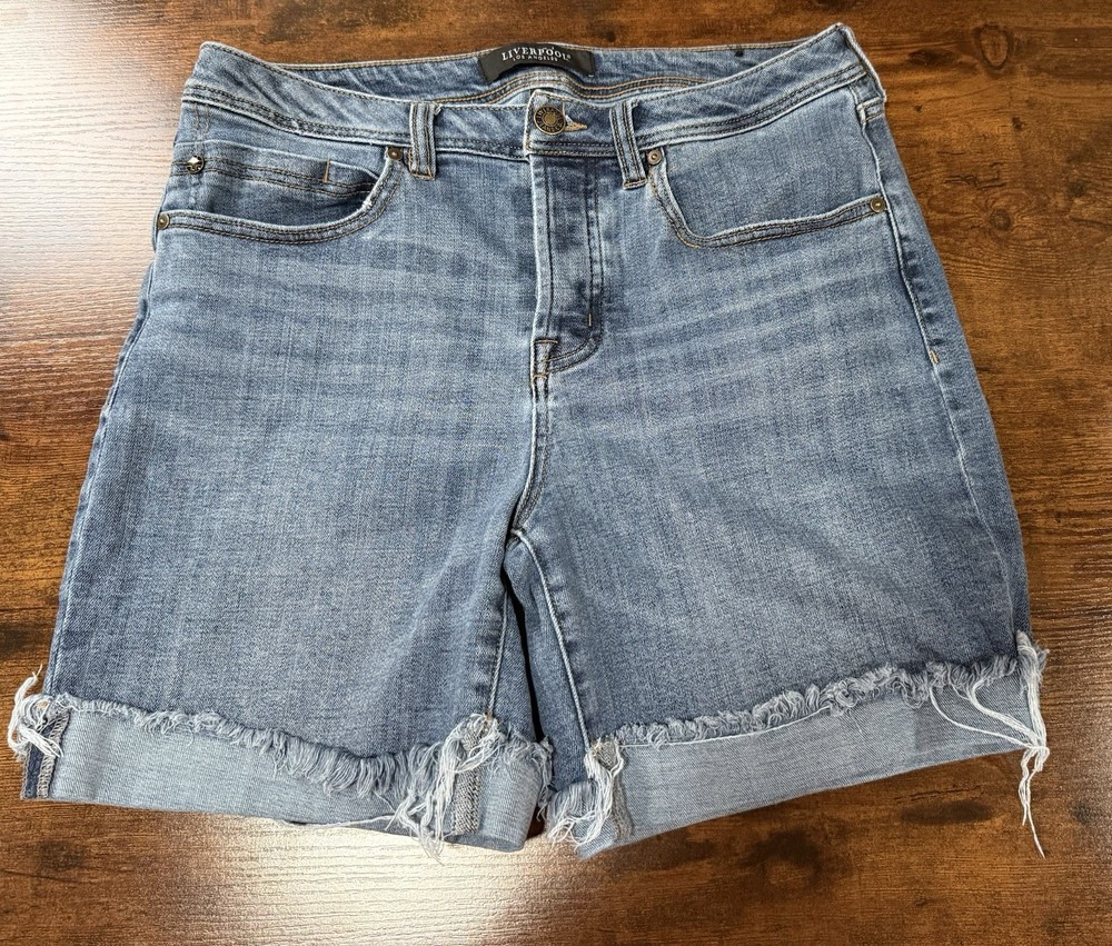 Liverpool Los Angeles Keeper Boyfriend Blue Denim Shorts Women's Size 10 Frayed…