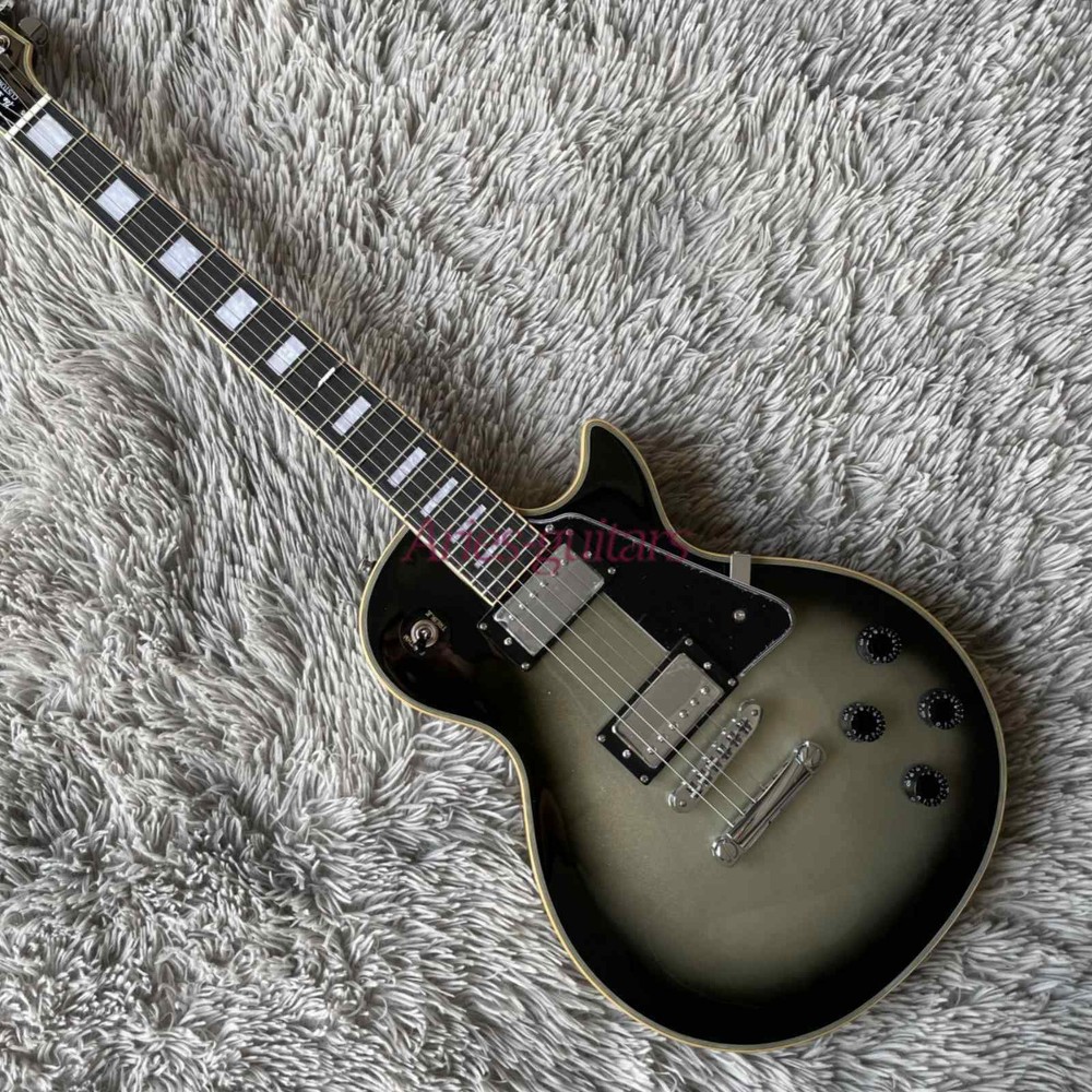 Custom LP Electric Guitar Silverburst VB Solid Body Chrome Parts Black Pickguard