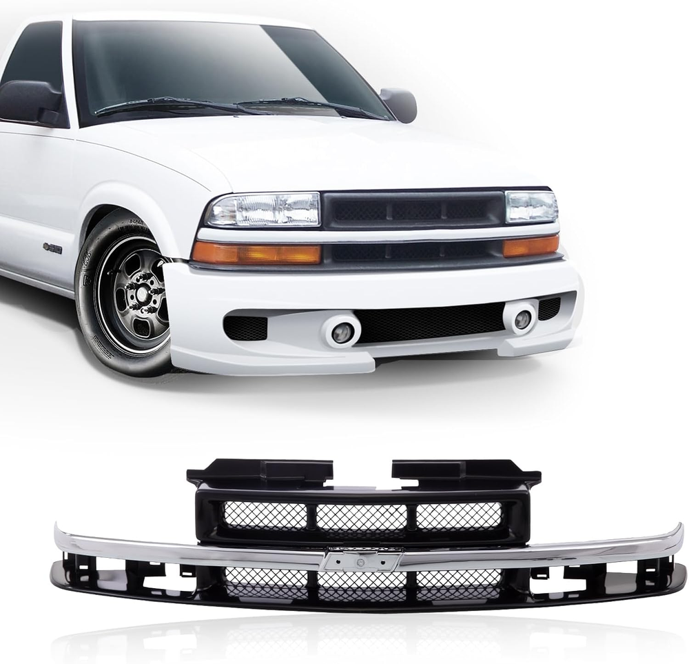 Front Grille Grill with Chrome Center Bar Compatible with Chevrolet Chevy 1998-2