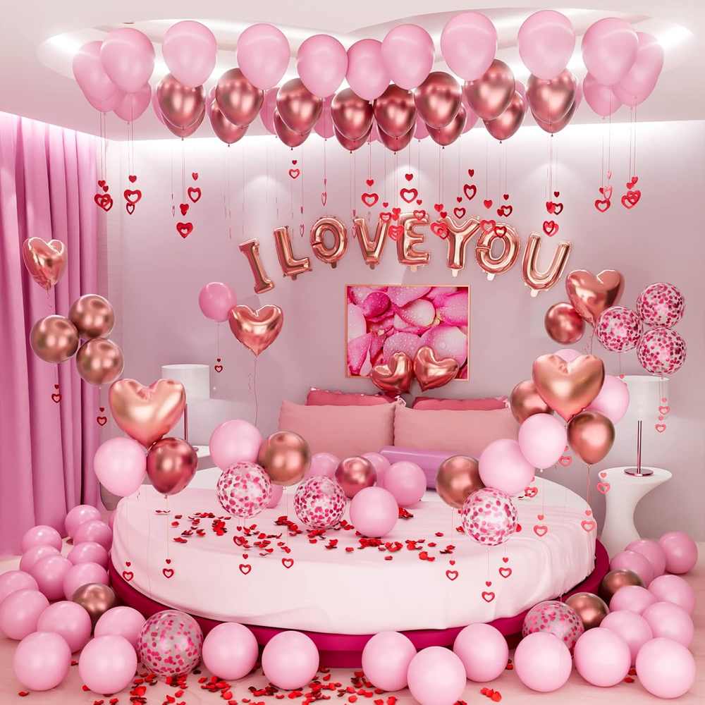 Rose Gold Valentine's Day Balloon Kit with Pink Heart & I Love You Decor