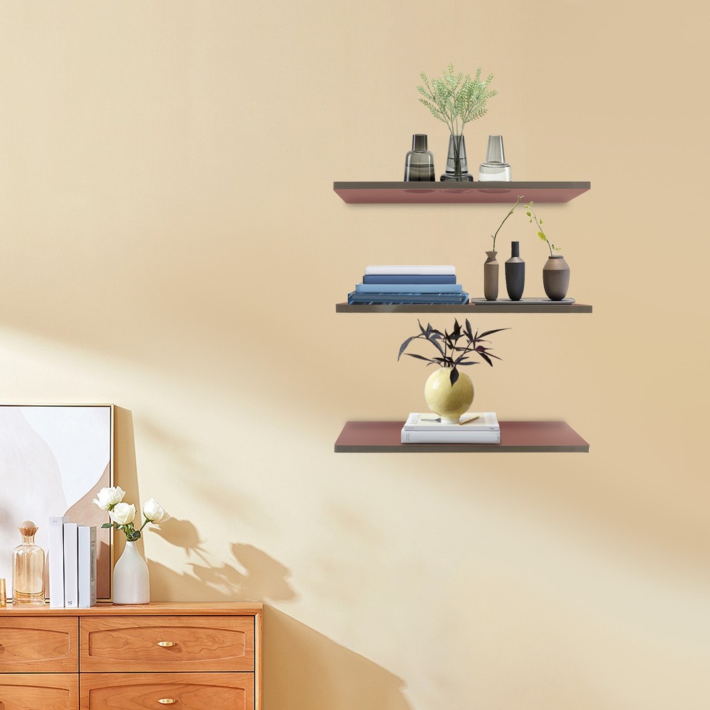 3pcs Brown Acrylic Floating Shelves Wall Mounted Shelf Floating Shelf Organizer