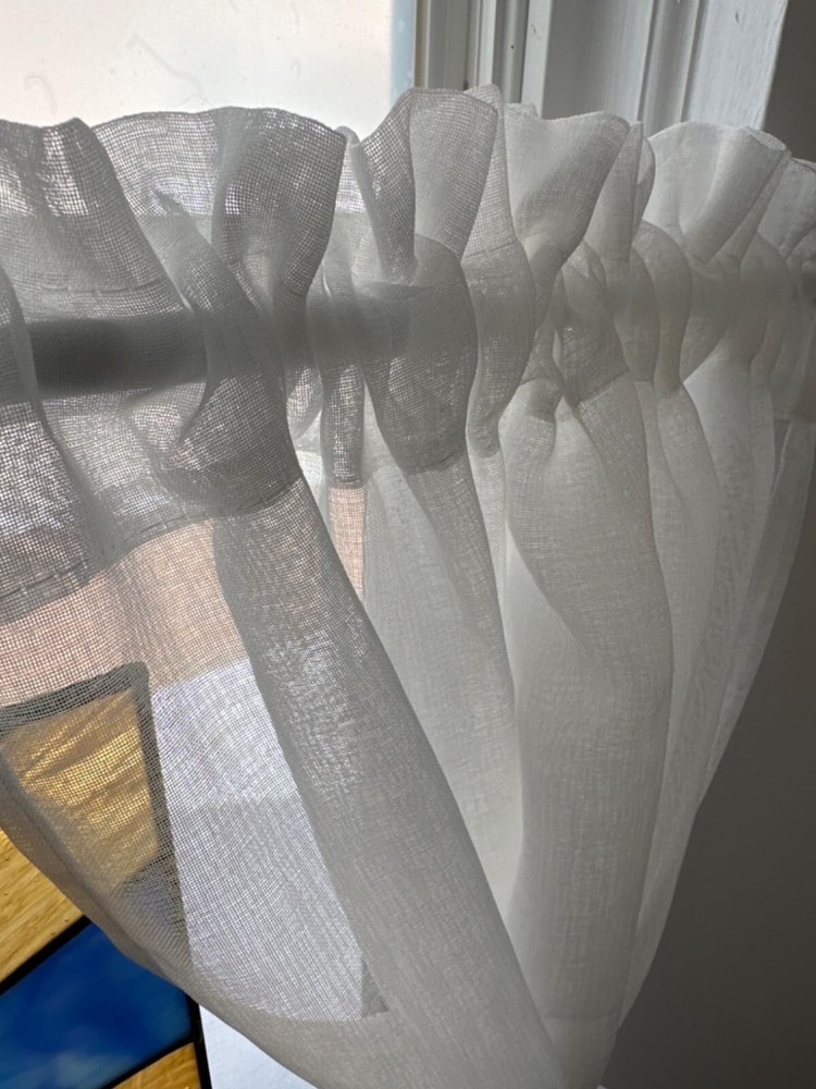 Sheer Voile Kitchen Tier Curtains 34W x 30L White Linen