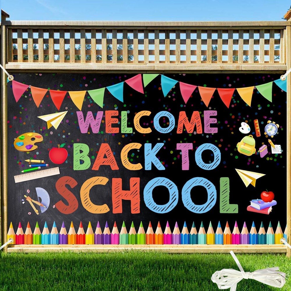 Welcome Back to School Banner 72x44 in with 6m/19.68ft Ribbon – Large Back to-image