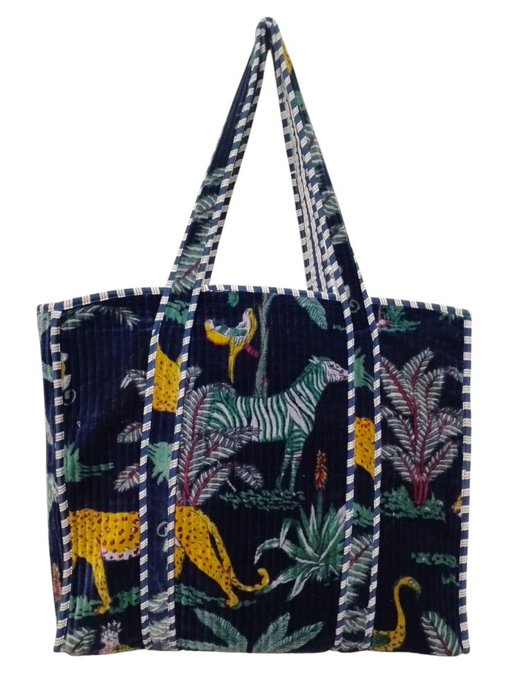 Indian Animal Print Tote Bags Quilted Handmade Large Shoulder Shopping Bag Women