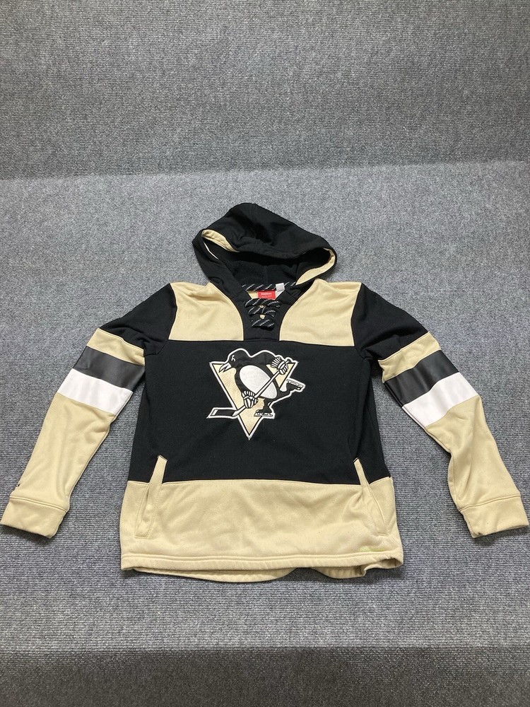Reebok Pittsburgh Penguins Hoodie Youth Size Large Yellow Long Sleeve Pullover