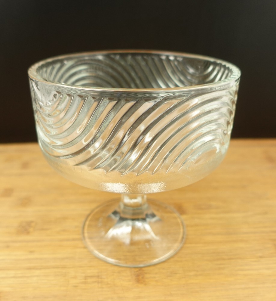 Vintage EO Brody Co Clear Pressed Glass Swirl Pattern Pedestal Candy Dish
