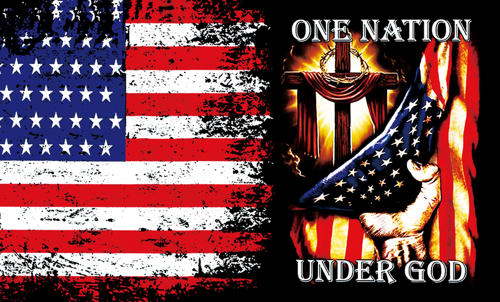 One Nation Under God Flag or Banner 3'x5' Cross, US flag Item #25