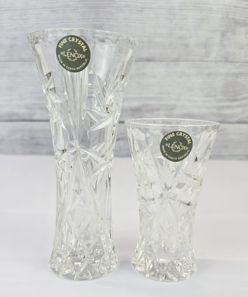 Set of 2 Vintage Lenox Lead Crystal Star Bud Vase  (6