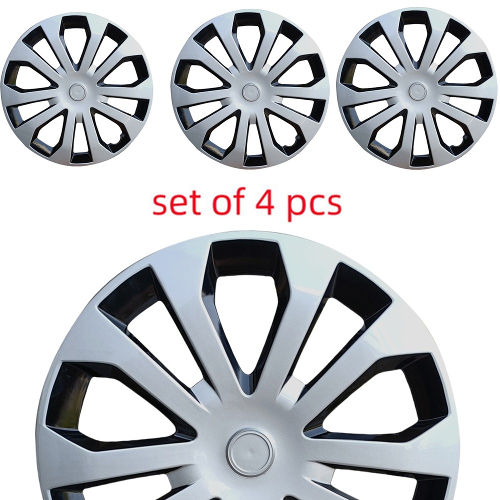 4 PCS Black & Silver 16 Inch Wheel Rim Hubcaps