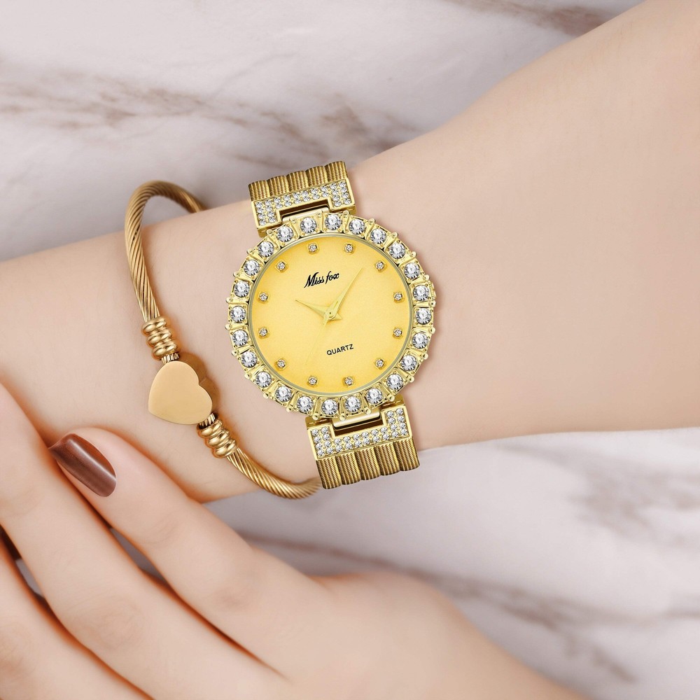 Fashionable Women's 30M Waterproof Quartz Watch with Gold Plated Copper Band
