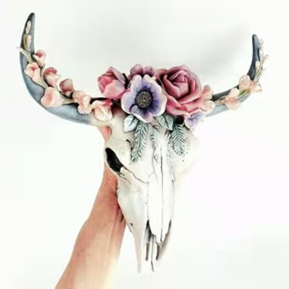 3D Resin Cow Skull Wall Art - Wildlife Animal Sculpture Decor