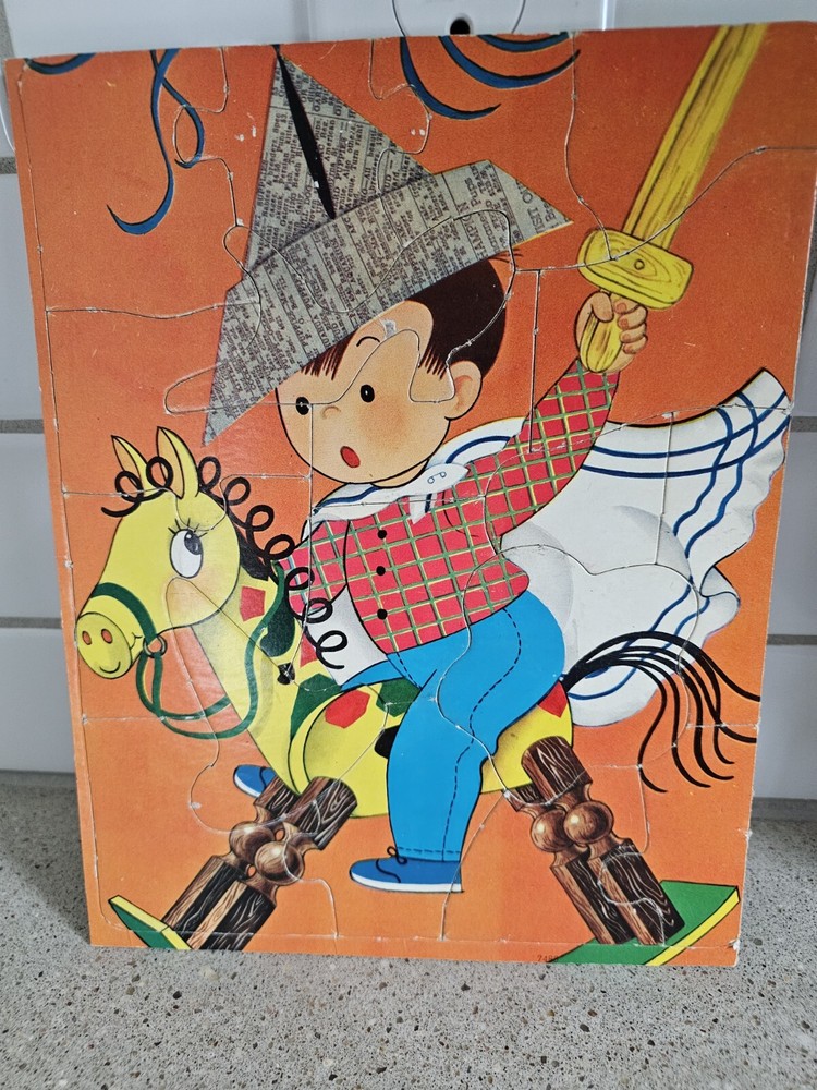 Vintage Cereal Box Puzzle Boy on a Rocking Horse 8 1/2