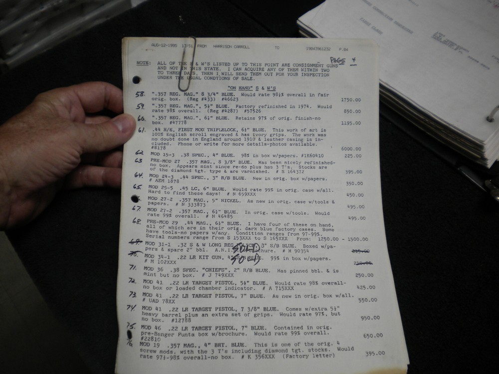 Harrison Carroll List   Sept 8 1995  Colt SAAs,S&W, Blk powder Price List