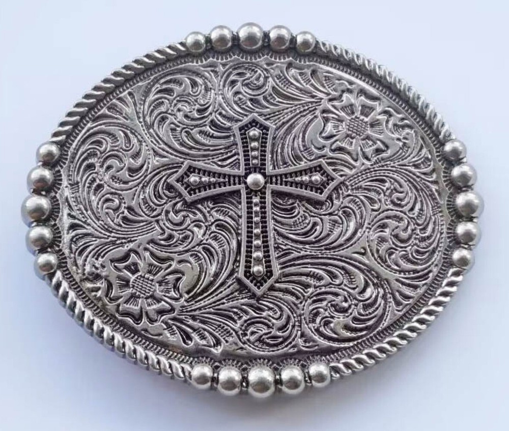 Western Belt Buckle for Men & Women Cowboy Rodeo Vintage Style Wear Floral Cross
