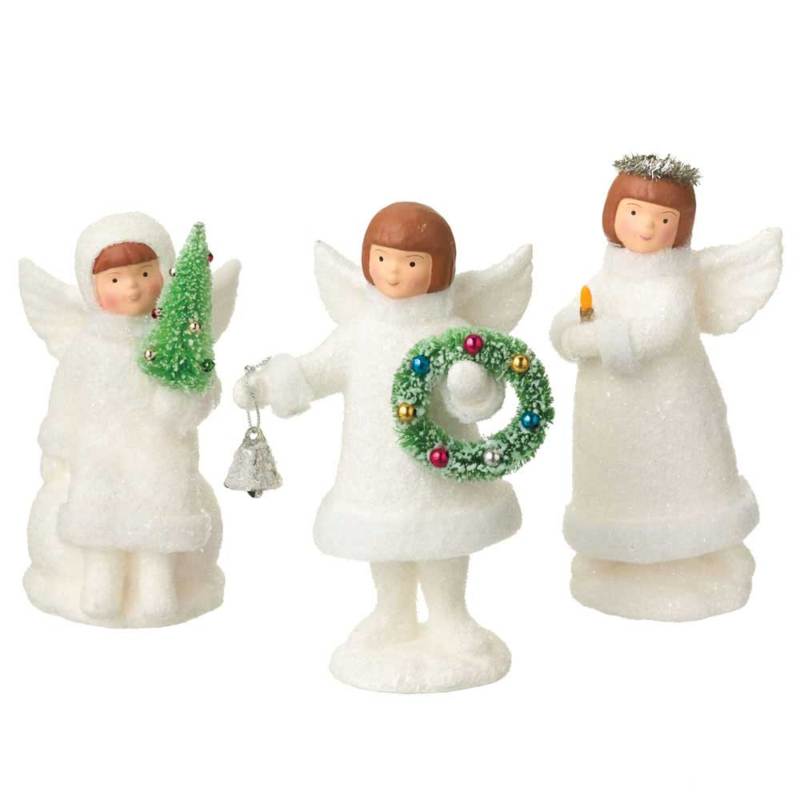 Snowy White Christmas Angels Figurine Set of 3 Holiday Decor
