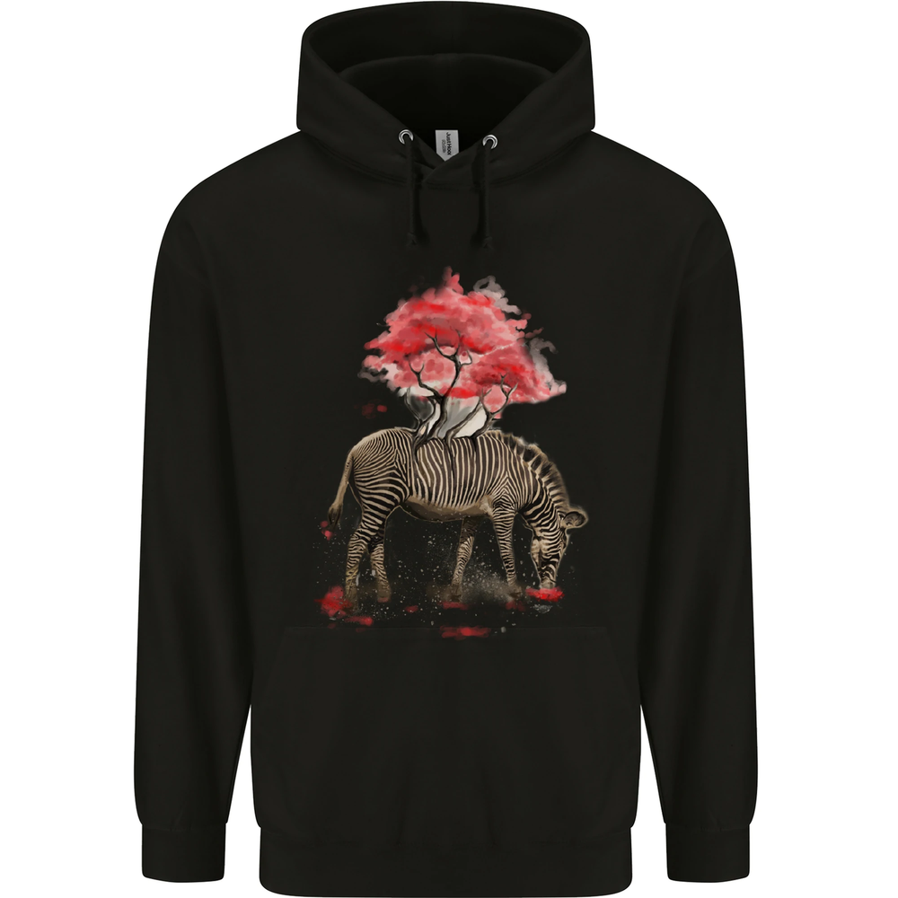 Zebra and Tree Watercolour Mens 80% Cotton Hoodie