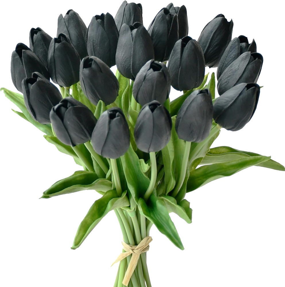 20Pcs Black Flowers Artificial Tulip Silk Fake Flowers 13.5