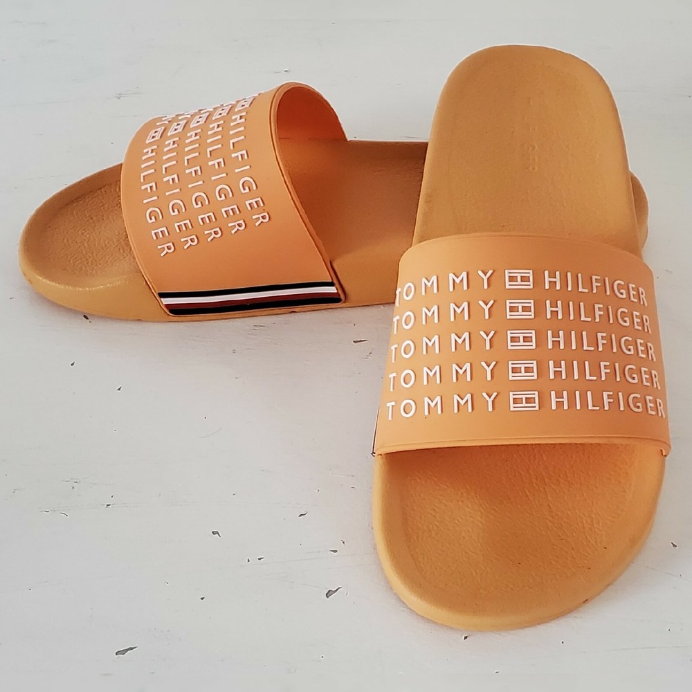 Tommy Hilfiger Men's Orange Escoco Slide Sandals Size 11 Lightweight High Relief Logo