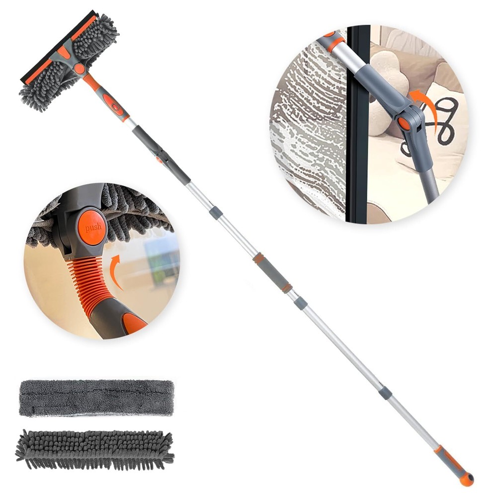 Window Squeegee Cleaner, 2 in 1 Rotatable180° Window Cleaning with Extension ...