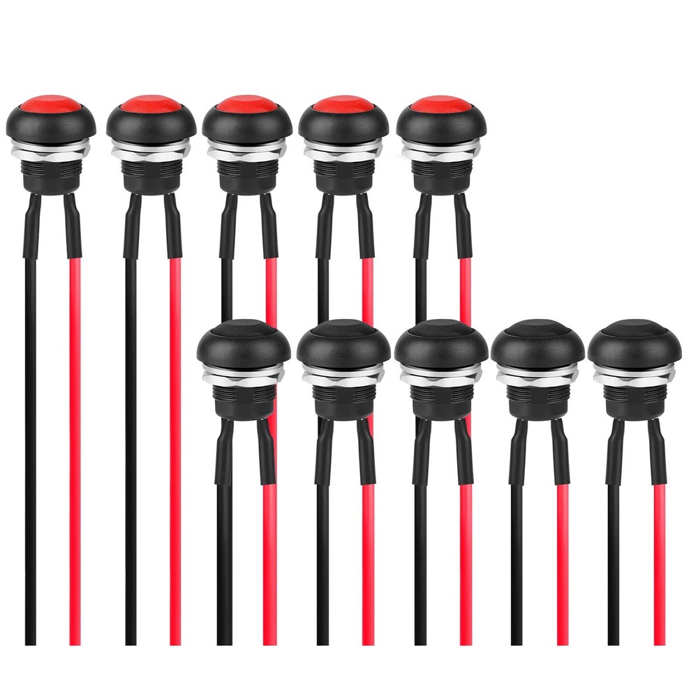 10pcs SPST 12mm Momentary Push Button Switch Waterproof 2 Pin 250V Pre-Wired