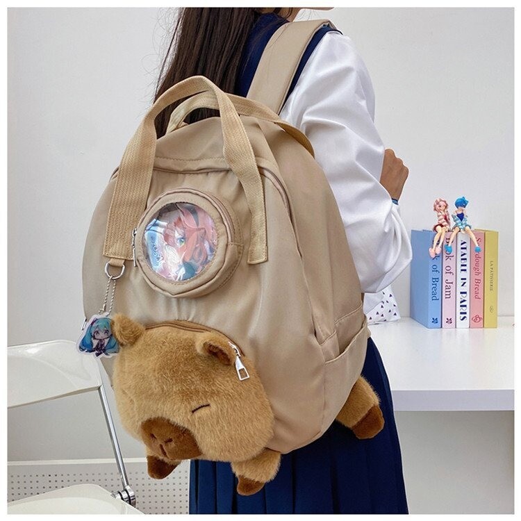 Back to School Plush Fuzzy Capybara Backpack Book Bag for Girls Laptop Backpack-image