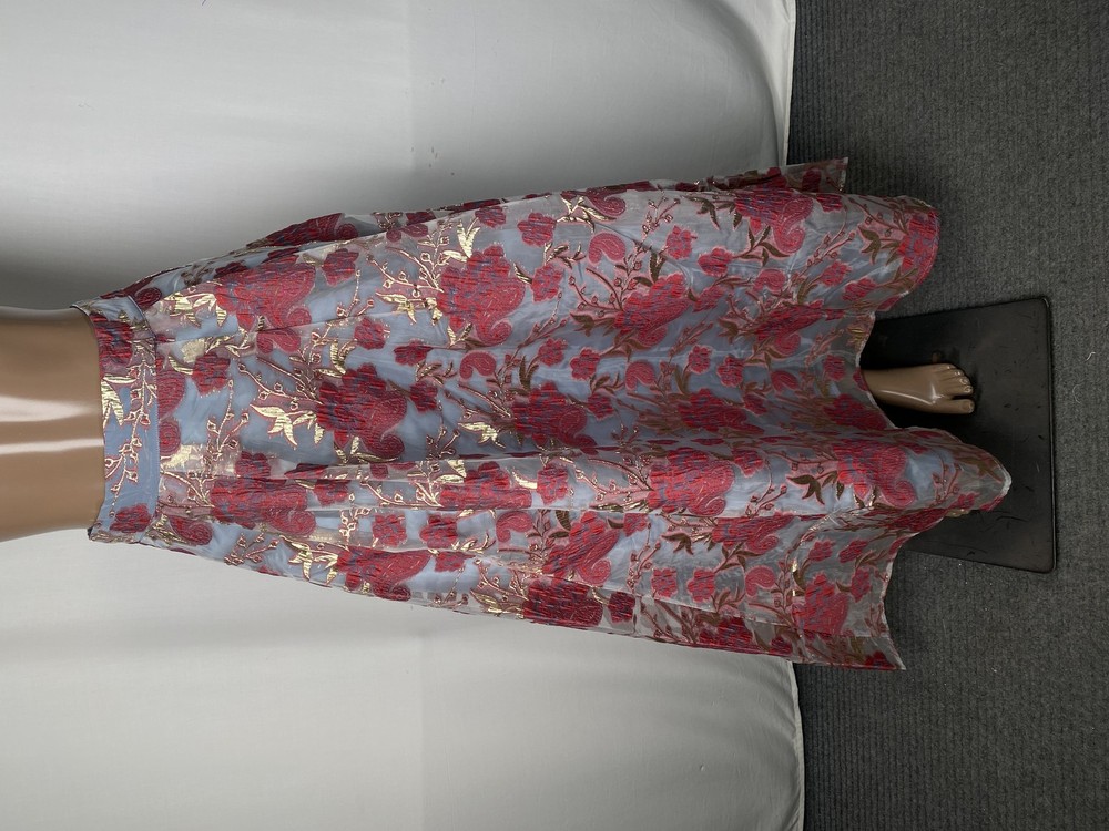 Abbey Glass Womens Light Blue Red Maxi Skirt Size M Olivia Moonlight Petal Design