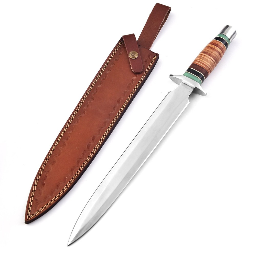 Handmade Arkansas Toothpick Dagger with D2 Steel Blade Hunting Knife and Leather Sheath M18