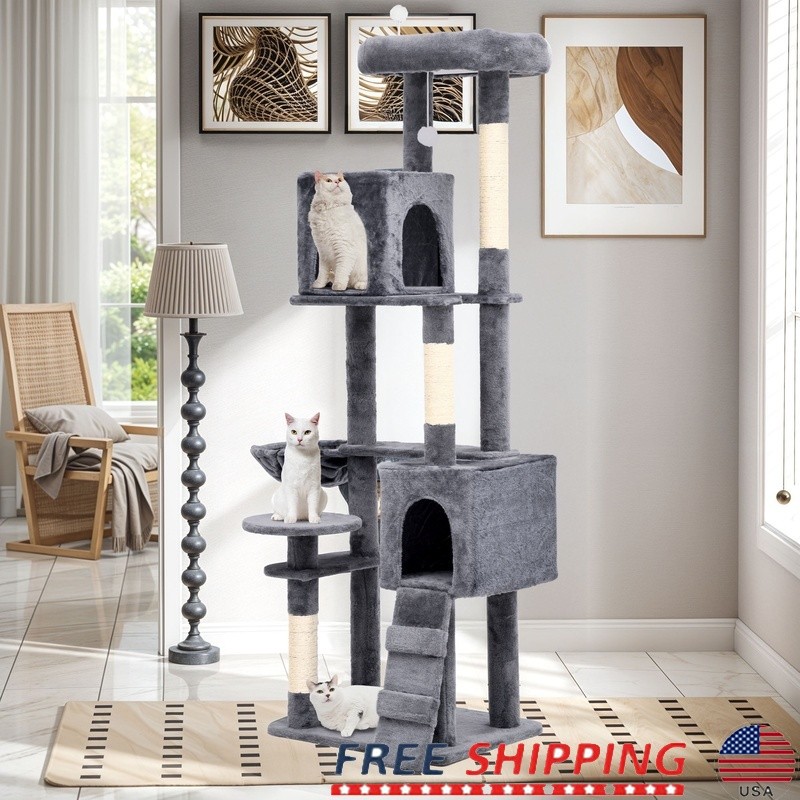 Multi-Level Cat Tree W/ Cozy Condos Hammock Scratching Posts Indoor Cats New