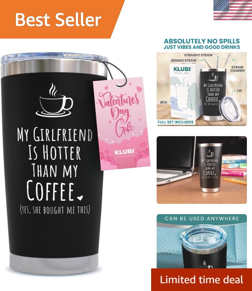 Valentines Day Gift for Him - 20oz Insulated Coffee Mug with Straws  -image