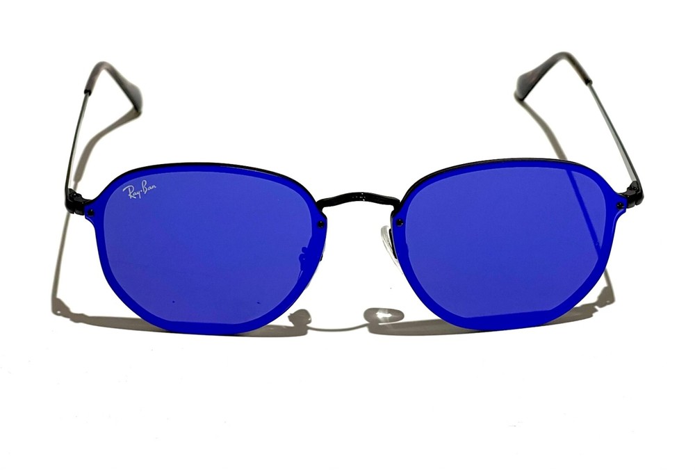 Ray Ban Blaze Hexagonal Sunglasses Black Blue Mirror RB3579N 59mm 145