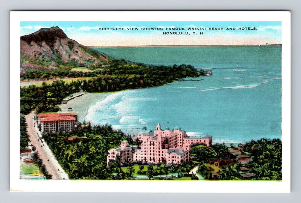 Honolulu HI-Hawaii, Aerial Famous Waikiki Beach And Hotel, Vintage Postcard