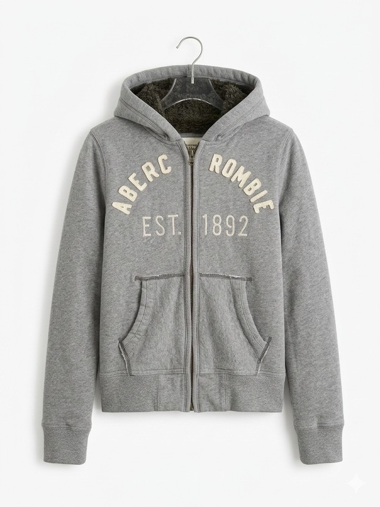 VTG Y2K Abercrombie Fitch Wolf Jaw Distressed Hoodie Grey Faux Fur Jacket Men XL