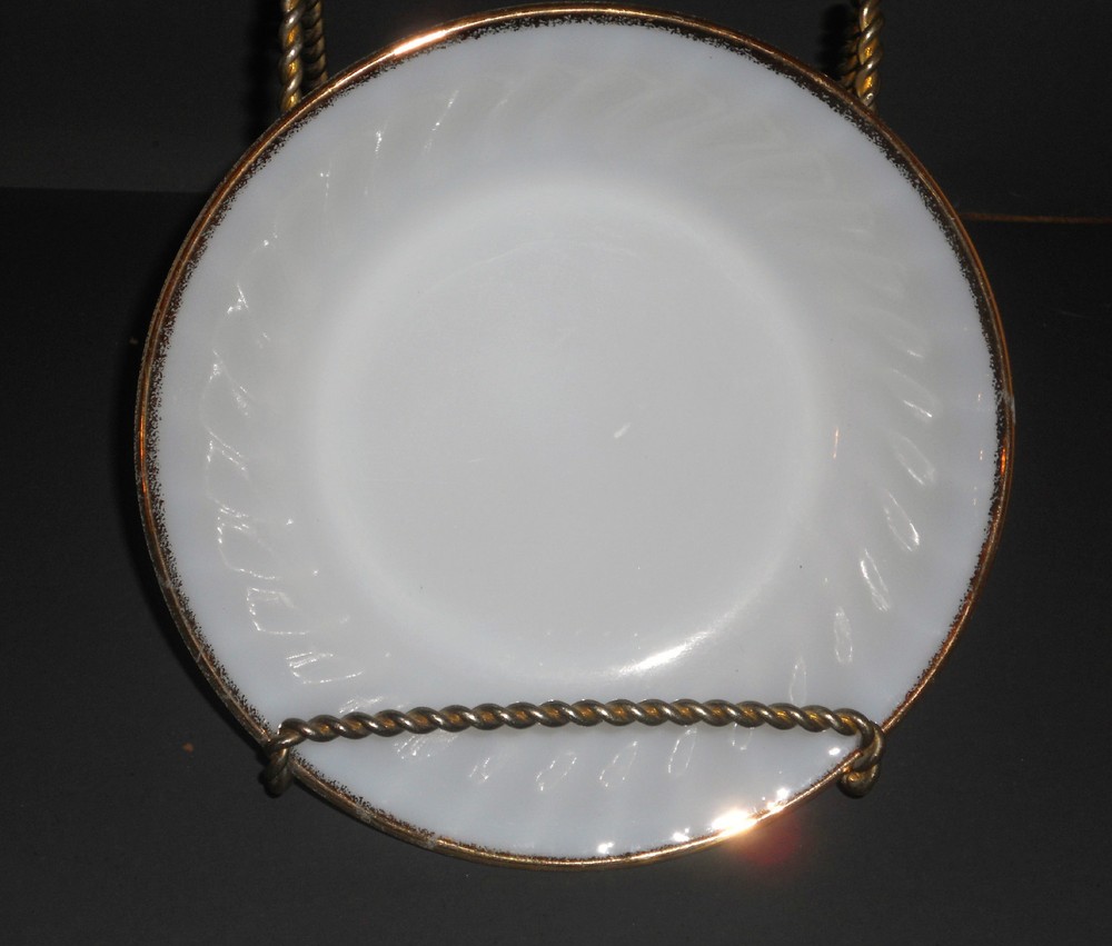 Vintage Fire King Oven Ware Cereal Bowl White Swirl Pattern Gold Trim Soup