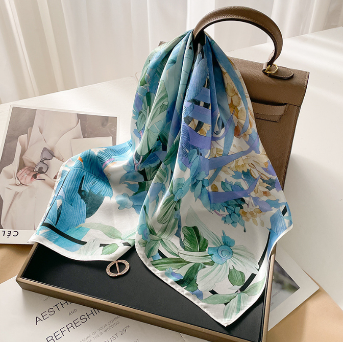 100% Mulberry Silk 26x26 Floral Scarf Womens Wrap Neckwear