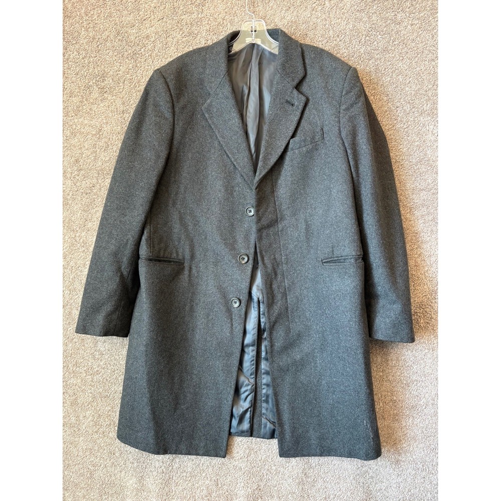 Banana Republic Mens Charcoal Grey Wool Blend 3-Button Overcoat Car Coat