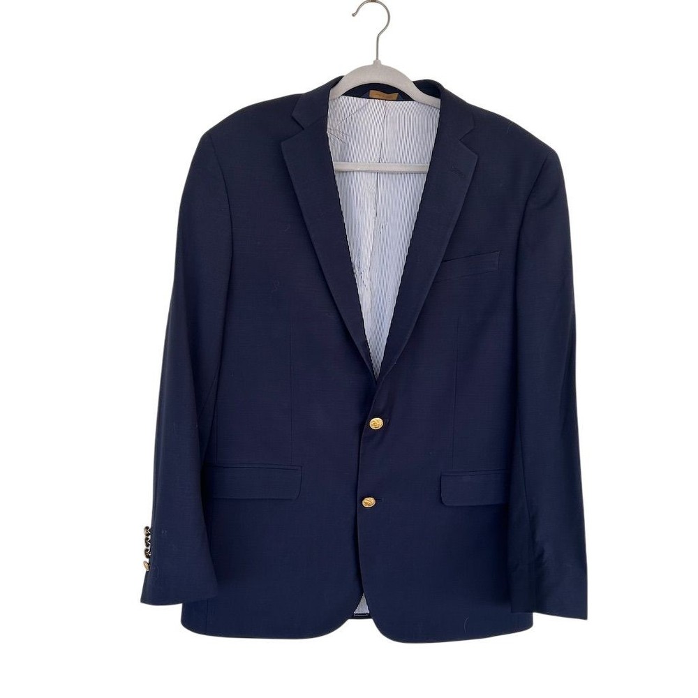 Brooks Brothers Explorer Regent Fit Sport Coat Navy 42 L Wool Gold Two-Button Fo