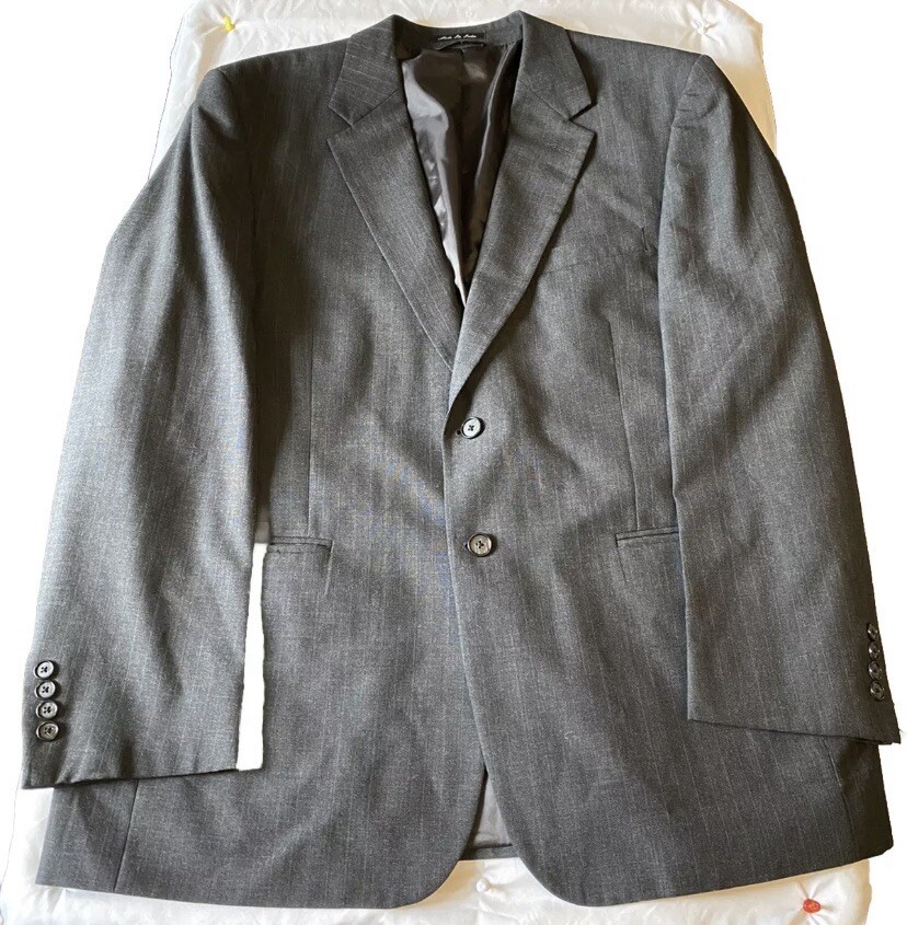 Saddlebred Mens Dark Gray Stripe 44R Wool Blend Blazer Coat