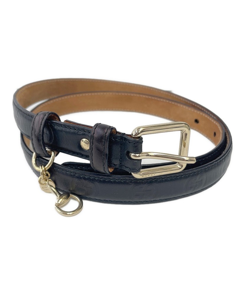 GUCCI authentic black leather belt with buckle Made in Italy unisex pre-owned