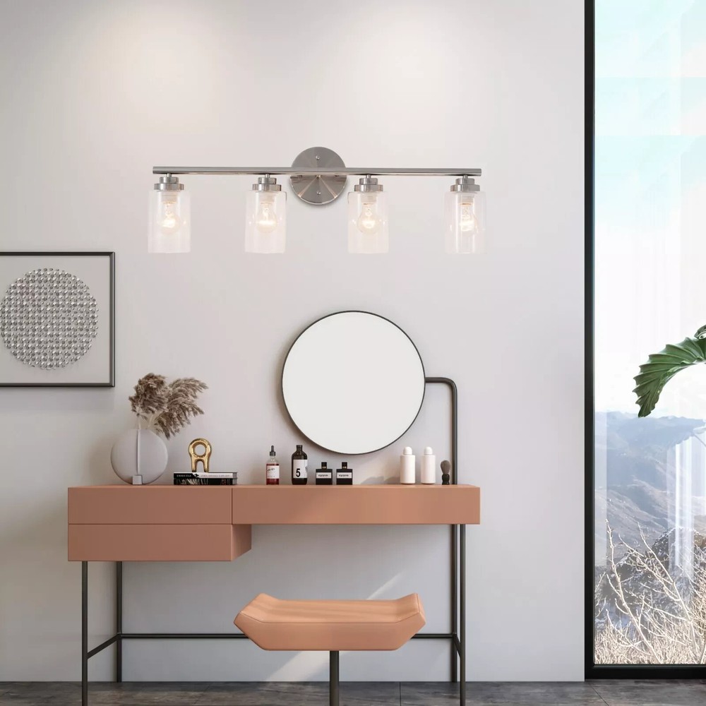Modern 4-Light Wall Lamp Chrome Silver Wall Sconce Over Mirror Vanity Wall Light