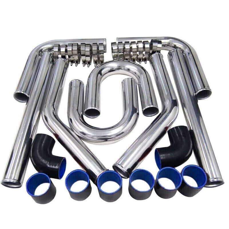 2.5 Inch Universal Aluminum Turbo Intercooler Elbow Pipe Kit with Silicone Hose and Clamps