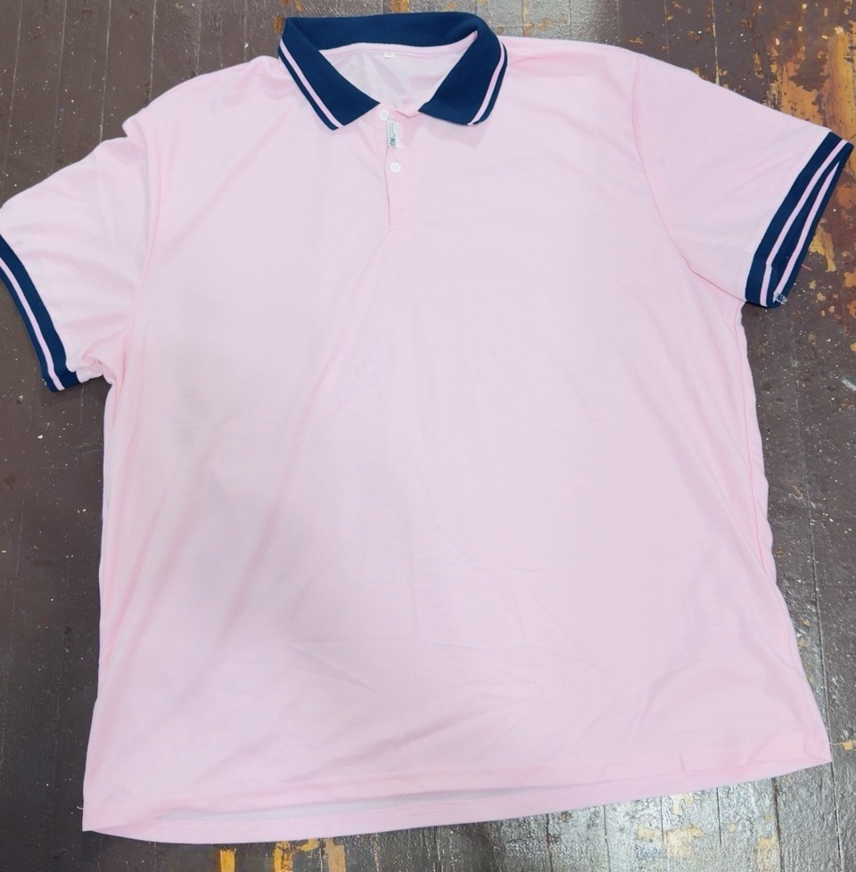 Classic Pink Polo Shirt With Blue Accents
