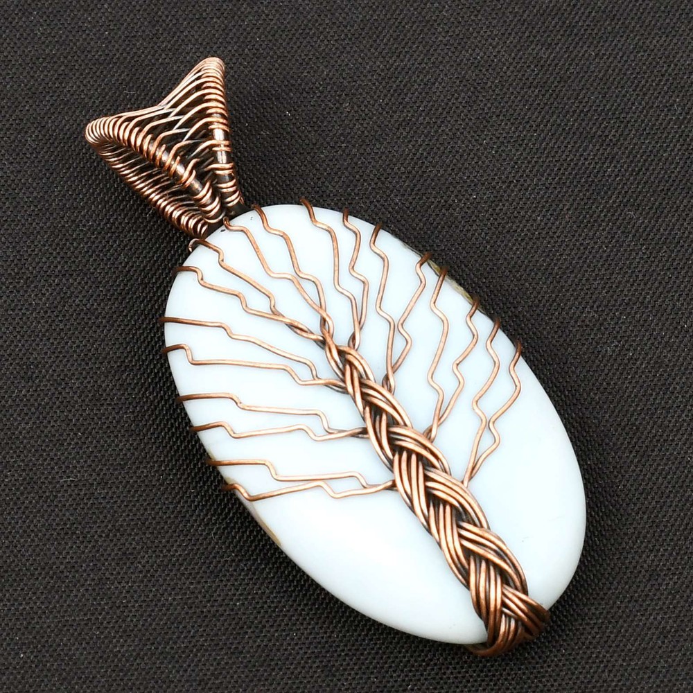 Tree Of Life White Opal Ethnic Handmade Copper Wire Pendant Jewelry  AP-16365