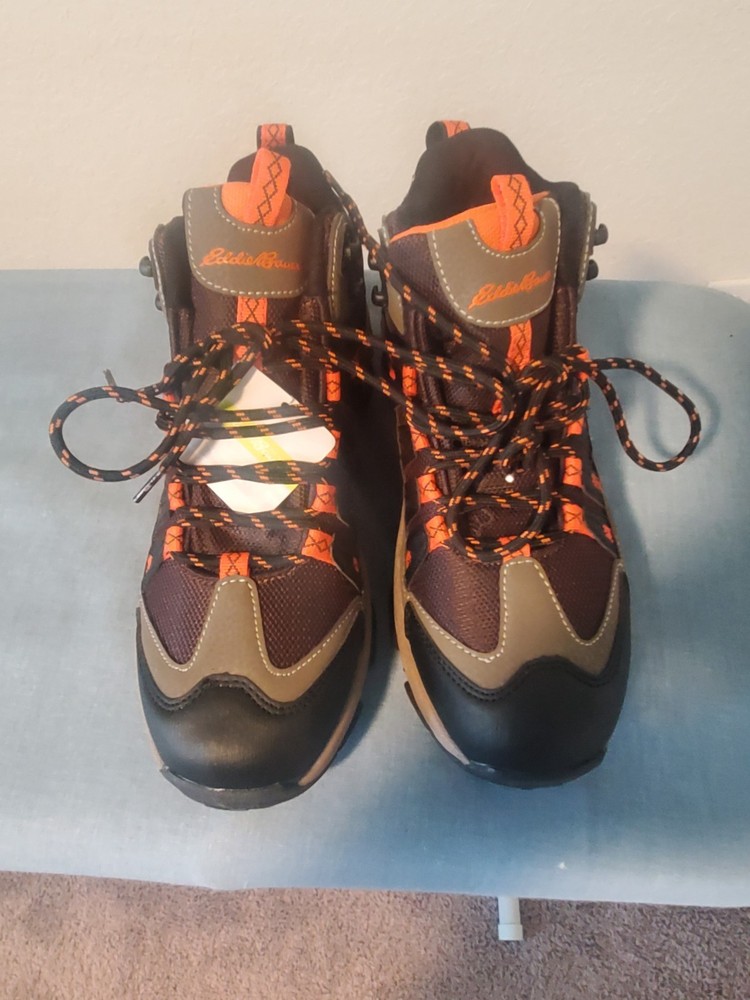 Eddie Bauer Men’s Size 8 Orange Gray Lake Wood Hiking Boots with Bungee Lacing
