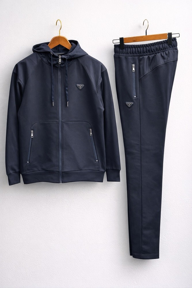 Men’s dark blue Tracksuit Set Zip Hoodie & Zip Pockets 2 Piece Outfit