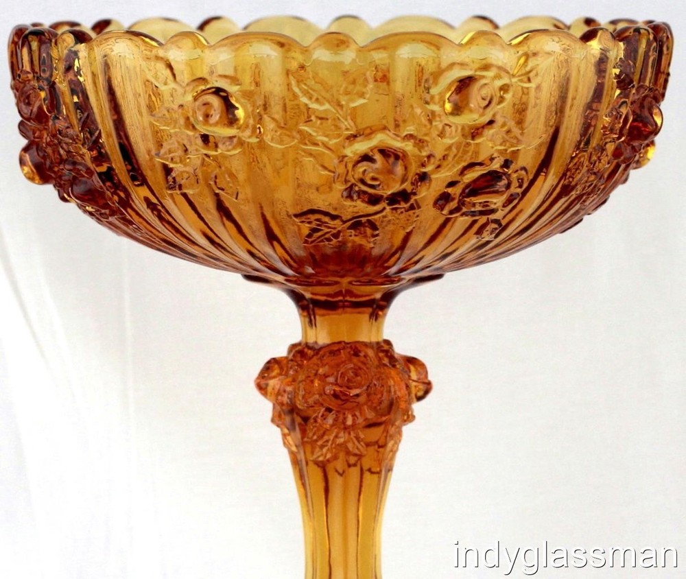 Fenton Art Glass Cabbage Rose Colonial Amber Footed Candy Dish 9222
