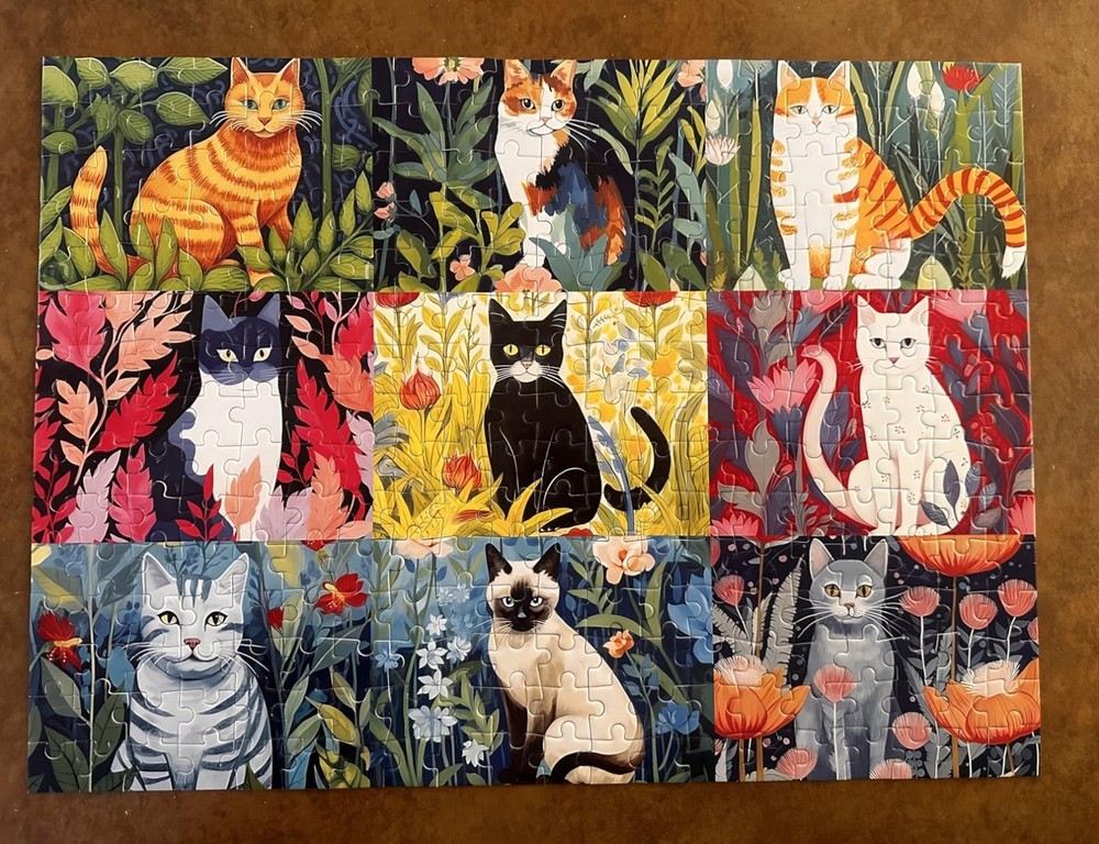 300 Piece Puzzle for Adults-Cats and Flowers | Recycled Cardboard Jigsaw Puzzles