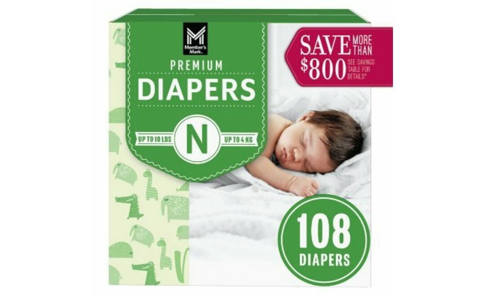 Members Mark Premium Newborn Diapers Size 10 lbs 108 Count Soft & Absorbent-image