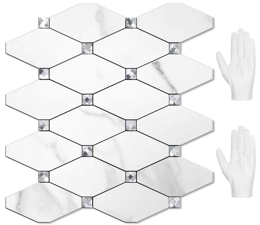 10-Sheet Peel & Stick Calacatta Aluminum Backsplash Tile for Easy Installation